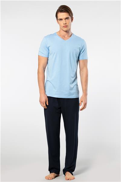 Cacharel 2192 Erkek Kısa Kollu V Yaka Pijama Takımı-Mavi