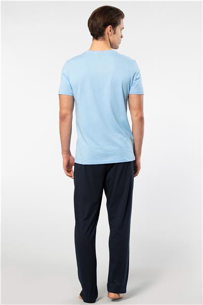 Cacharel 2192 Erkek Kısa Kollu V Yaka Pijama Takımı-Mavi