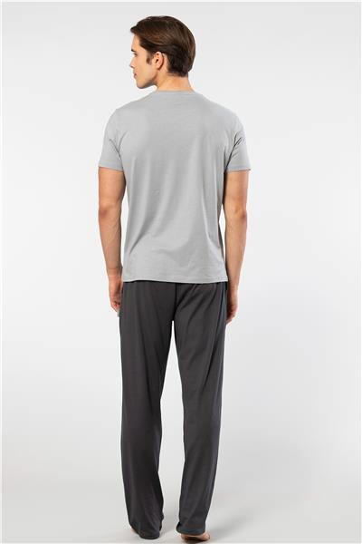 Cacharel 2192 Erkek Kısa Kollu V Yaka Pijama Takımı-Gri