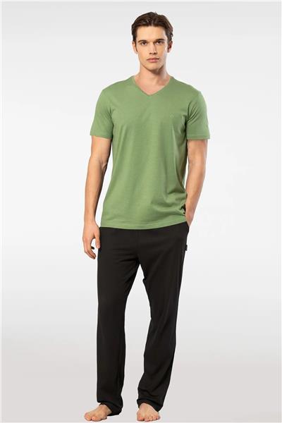 Cacharel 2192 Erkek Kısa Kollu V Yaka Pijama Takımı-Yeşil