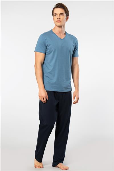 Cacharel 2192 Erkek Kısa Kollu V Yaka Pijama Takımı-İndigo