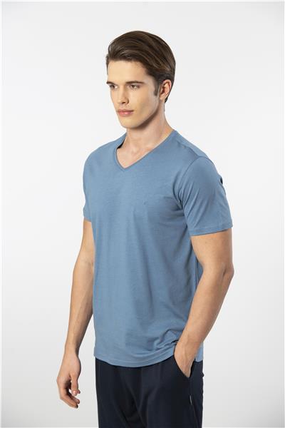 Cacharel 2193 Erkek Kısa Kollu V Yaka Şortlu Pijama Takımı-İndigo