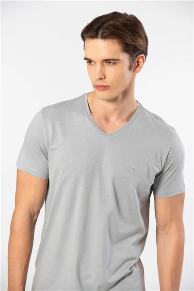 Cacharel 2193 Erkek Kısa Kollu V Yaka Şortlu Pijama Takımı-Gri
