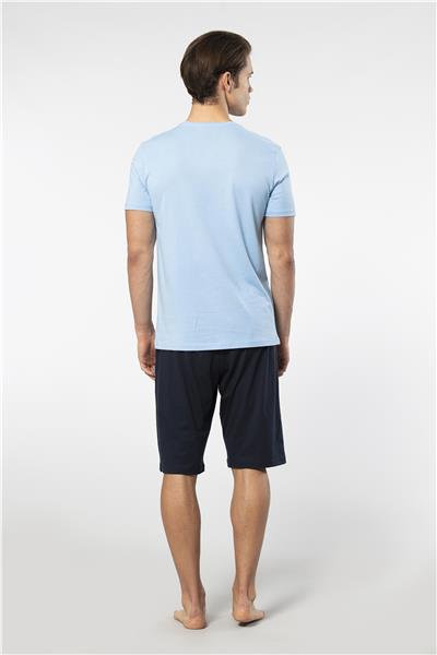 Cacharel 2193 Erkek Kısa Kollu V Yaka Şortlu Pijama Takımı-Mavi