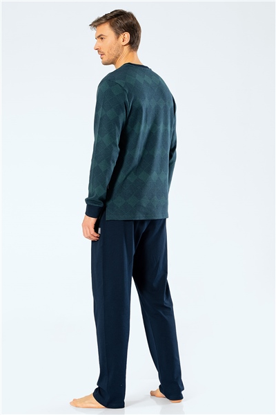 Cacharel 2195 Erkek Jakarlı Baklavalı Patlı Pijama Takımı - Yeşil