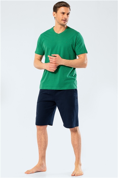 Cacharel 2206 Erkek Nakışlı V Yaka Bermuda Şort Takımı - Yeşil