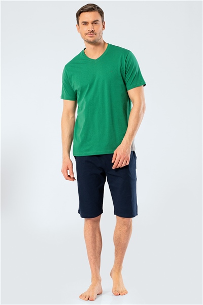 Cacharel 2206 Erkek Nakışlı V Yaka Bermuda Şort Takımı - Yeşil