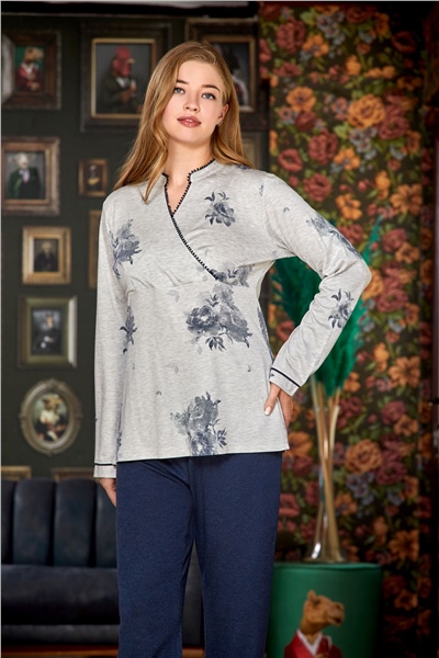 Cossy by Aqua 23028 Kadın Uzun Kollu Pijama Takım-Lacivert