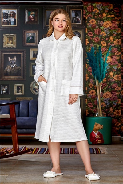 Cossy by Aqua 23146 Kadın Kapitone Sabahlık-Krem