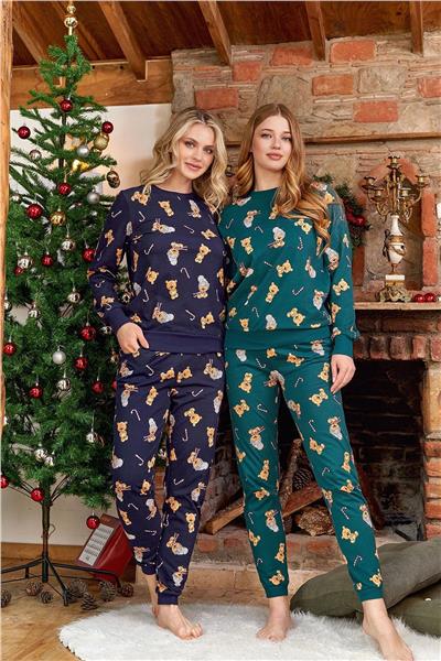 Cossy by Aqua 24046 Kadın Uzun Kollu Pijama Takımı-Yeşil