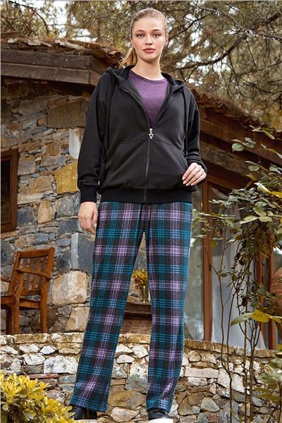 Cossy by Aqua 24059 Kadın Ekose Desen 3lü Eşofman-Siyah