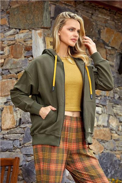 Cossy by Aqua 24059 Kadın Ekose Desen 3lü Eşofman-Haki