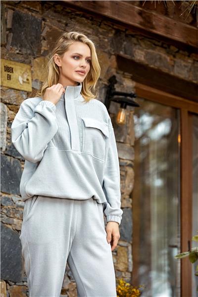 Cossy by Aqua 24063 Kadın Dik Yaka Polar Eşofman Takımı-Mint