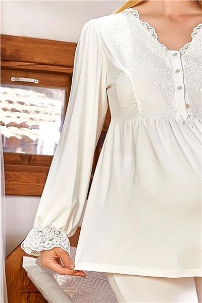 Cossy by Aqua 24159 Kadın Hamile Lohusa Uzun Kollu Pijama Takımı-Krem