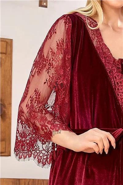 Cossy by Aqua 24161 Kadın Hamile Lohusa Kadife Sabahlıklı Pijama Takım-Bordo
