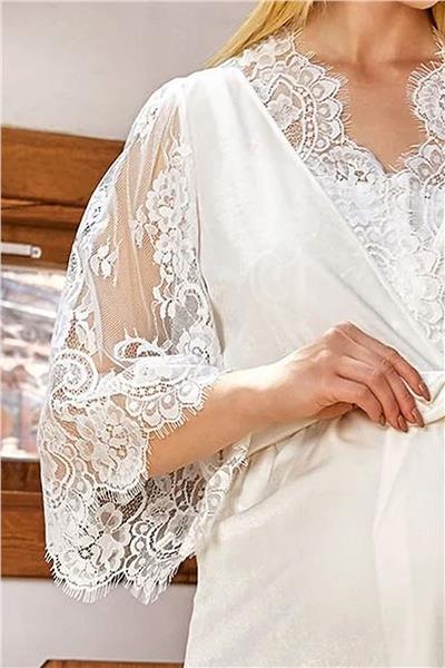 Cossy by Aqua 24161 Kadın Hamile Lohusa Kadife Sabahlıklı Pijama Takım-Krem