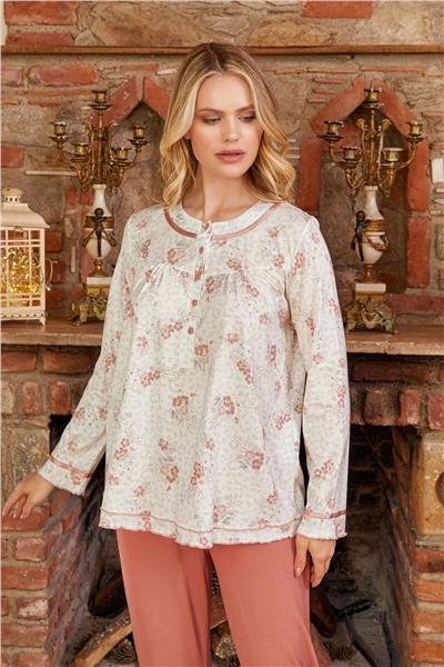 Cossy by Aqua 24183 Kadın Büyük Beden Uzun Kollu Pijama Takım-Desenli