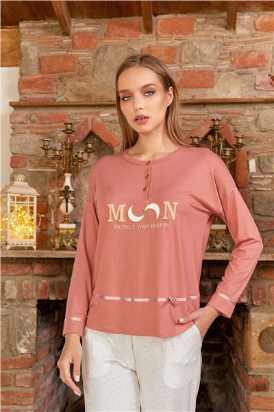 Cossy by Aqua 24185 Kadın Uzun Kollu Pijama Takımı-Gülkurusu