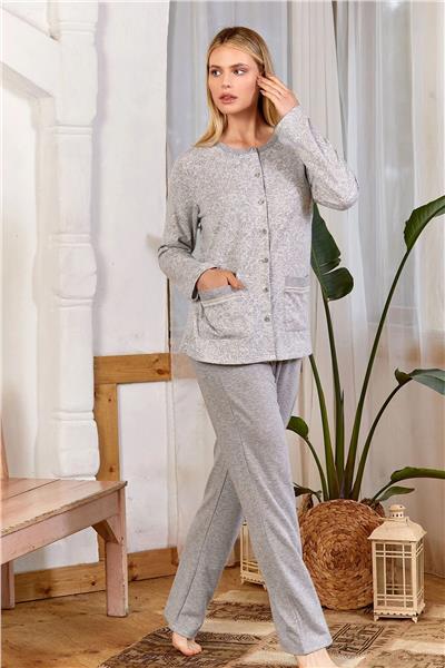 Cossy by Aqua 24191 Kadın Uzun Kollu Önden Düğmeli Pijama Takımı -Desenli
