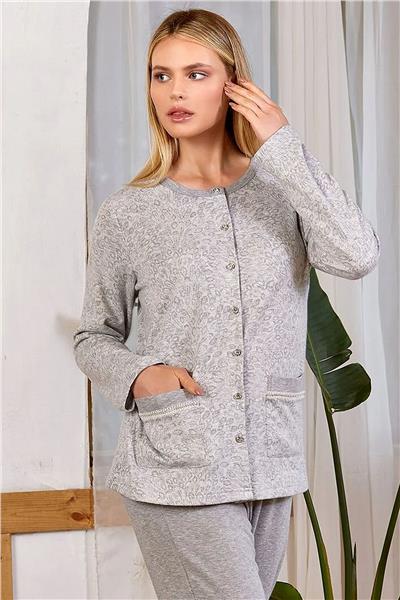 Cossy by Aqua 24191 Kadın Uzun Kollu Önden Düğmeli Pijama Takımı -Desenli
