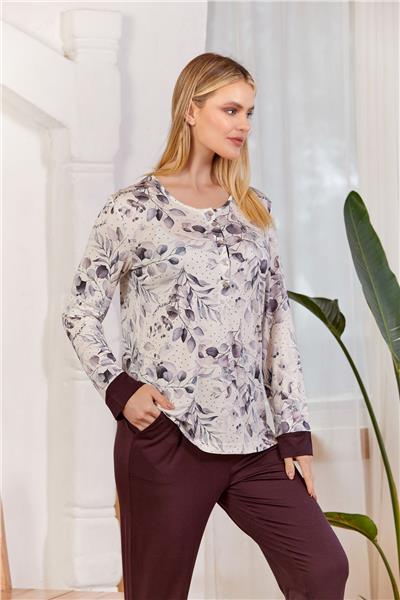 Cossy by Aqua 25170 Kadın Uzun Kollu Pijama Takımı-Mürdüm