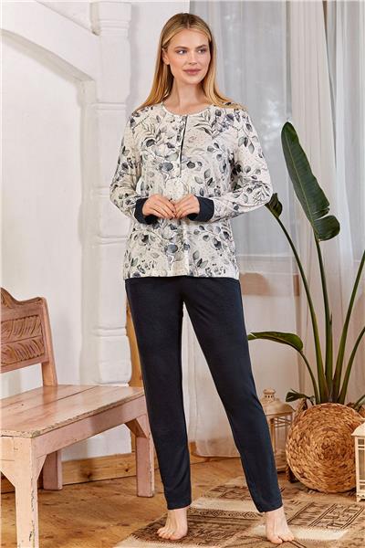 Cossy by Aqua 25170 Kadın Uzun Kollu Pijama Takımı-Yeşil