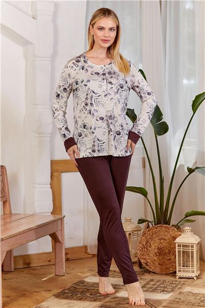 Cossy by Aqua 25170 Kadın Uzun Kollu Pijama Takımı-Mürdüm