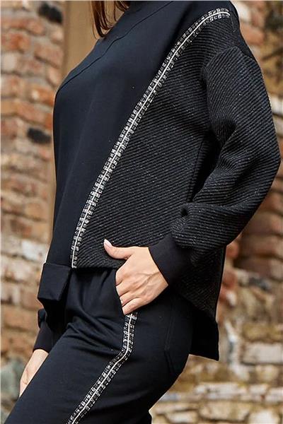 Cossy by Aqua 24241 Kadın Uzun Kollu Asimetrik Kesim Spor 2li Takım-Siyah