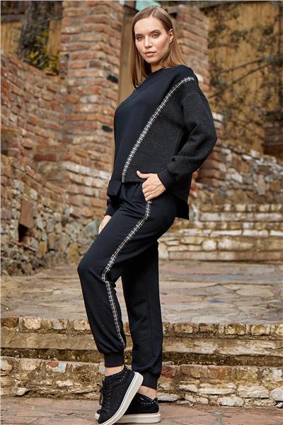 Cossy by Aqua 24241 Kadın Uzun Kollu Asimetrik Kesim Spor 2li Takım-Siyah