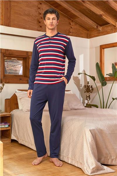 Cossy by Aqua 24425 Erkek Uzun Kollu Pijama Takım-Lacivert