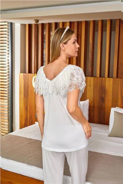 Cossy by Aqua 24650 Hamile Lohusa Kısa Kollu Pijama Takımı-Krem