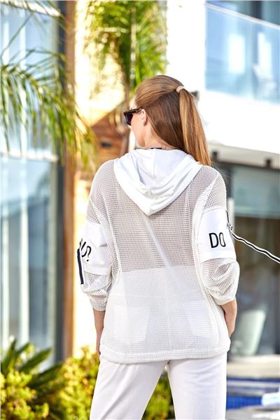 Cossy by Aqua 24705 Kadın File Detaylı Kapüşonlu Eşofman Takım-Krem