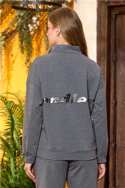 Cossy by Aqua 25236 Kadın Dik Yaka Önden Yarım Fermuarlı Eşofman Takımı-Antrasit