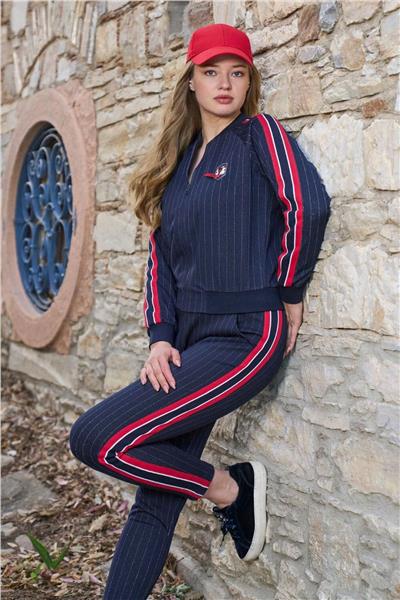 Cossy by Aqua 26013 Kadın Uzun Kollu Dik yaka Önden Fermuarlı Spor Takım-Lacivert