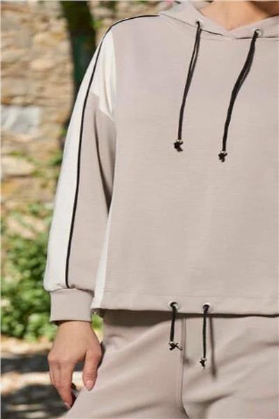 Cossy by Aqua 26027 Kadın Uzun Kollu Kapişonlu Eşofman Takımı-Taş