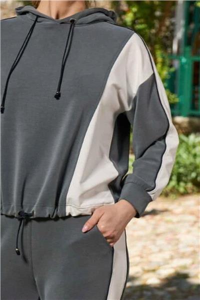 Cossy by Aqua 26027 Kadın Uzun Kollu Kapişonlu Eşofman Takımı-Petrol