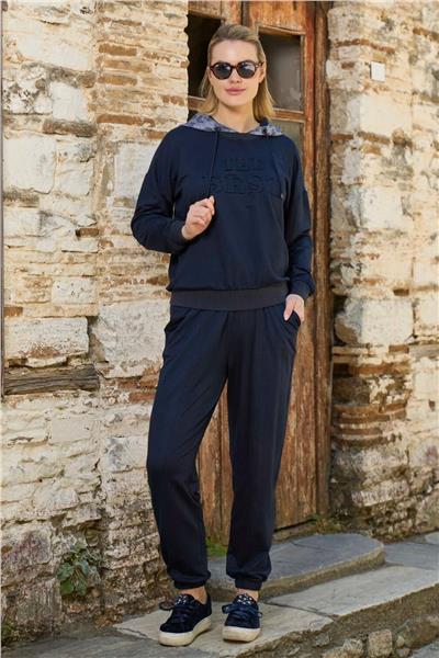 Cossy by Aqua 26040 Kadın Uzun Kollu Kapişonlu Eşofman Takımı-Lacivert