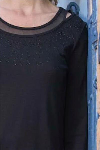 Cossy by Aqua 26081 Kadın Taş Baskılı Uzun Kollu Deri Pantalonlu Spor 2li Takım-Siyah