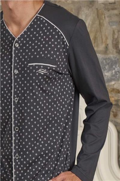 Cossy by Aqua 26166 Erkek Uzun Kollu Önden Düğmeli Pijama Takımı-Desenli