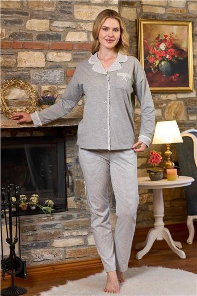 Cossy by Aqua 26229 Kadın Uzun Kollu Gömlek Pijama Takım-Grimelanj
