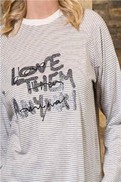 Cossy by Aqua 26230 Kadın Uzun Kollu Bisiklet Yaka Pijama Takımı-Çizgili