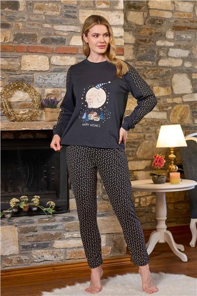 Cossy by Aqua 26246 Kadın Uzun Kollu Bisiklet Yaka Pijama Takımı-Antrasit