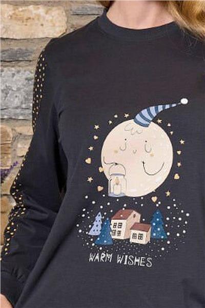 Cossy by Aqua 26246 Kadın Uzun Kollu Bisiklet Yaka Pijama Takımı-Antrasit