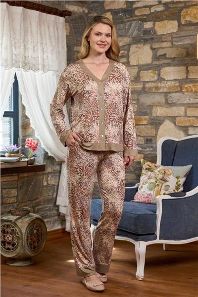 Cossy by Aqua 26290 Kadın Uzun Kollu Gömlek Pijama Takım-Desenli