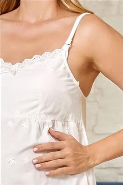 Cossy by Aqua 26332 Hamile Lohusa Fistolu Sabahlıklı İp Askılı  Midi Gecelik Takım-Krem