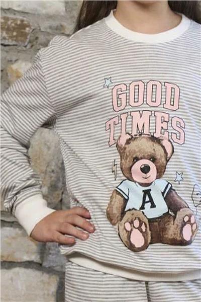 Cossy by Aqua 26452 Kız Çocuk Uzun Kollu Bisiklet Yaka Paçası Bantlı Pijama Takım-Çizgili