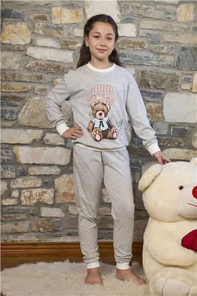 Cossy by Aqua 26452 Kız Çocuk Uzun Kollu Bisiklet Yaka Paçası Bantlı Pijama Takım-Çizgili