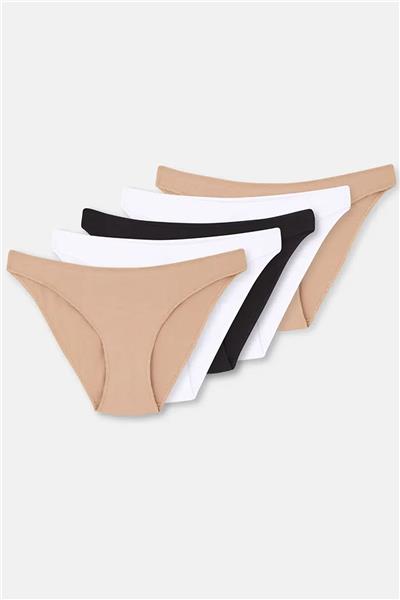 Dagi 5100 Kadın 5li Düşük Bel İzsiz Slip Külot-Siyah&Beyaz&Ten