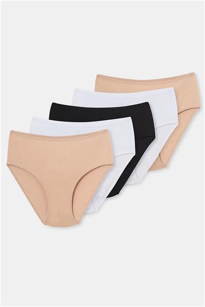Dagi 5104KC Kadın 5li Yüksek Bel Slip Külot-Siyah&Beyaz&Ten
