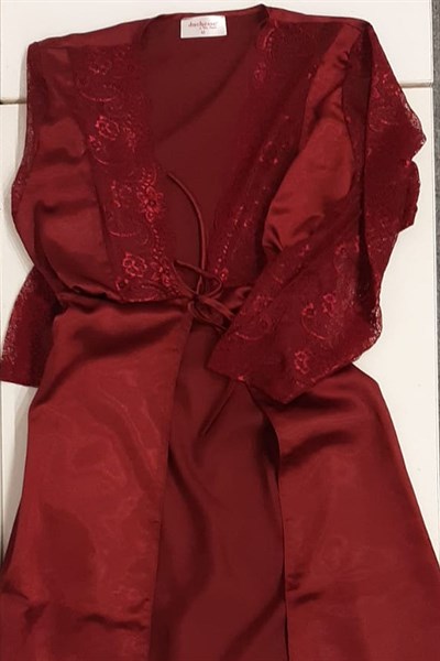 Duchesse 137 Çeyizlik Dantelli Saten 6lı Set -Bordo